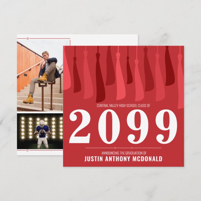 Invitation Red Row of Tassels Diplôme en deux photos (Devant / Derrière)