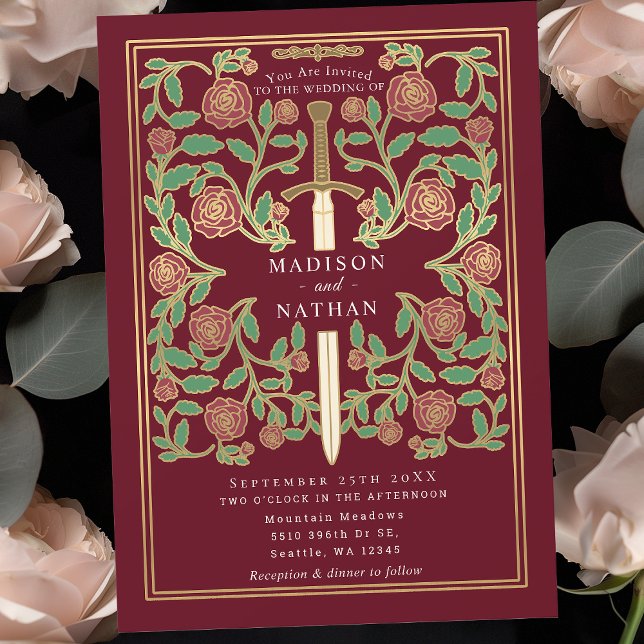Invitation Red Royal Imaginaire Floral Moyen  Mariage (Créateur téléchargé)