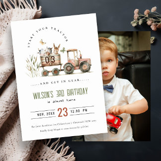 Invitation Red Rust Farm Animaux Tracteur Enfants Photo Anniv