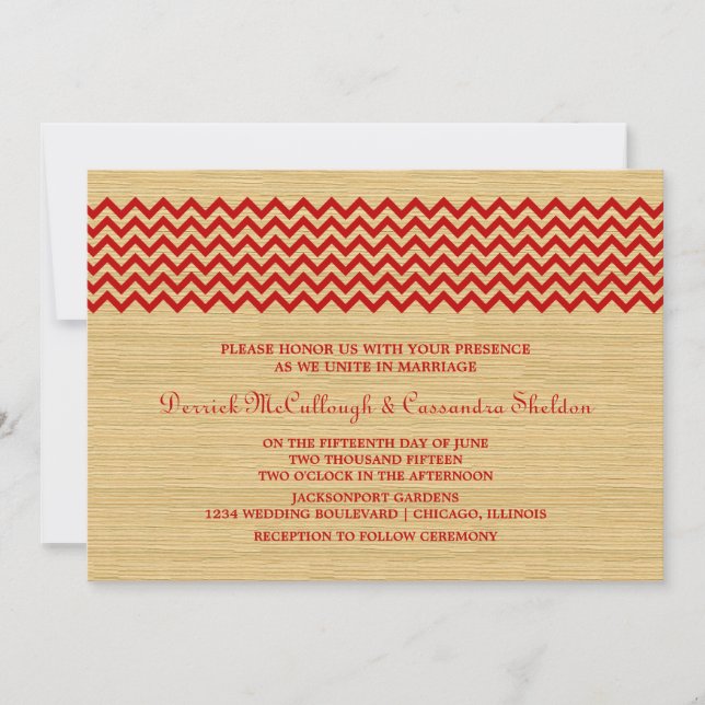 Invitation Red Rustic Chevron Wedding (Devant)