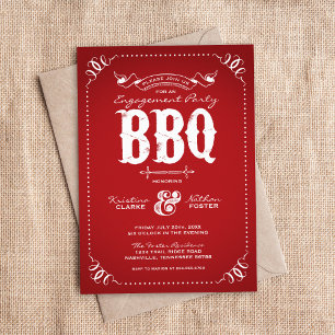 Invitation Red Rustic Engagement Party BBQ