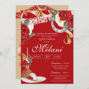 Invitation Red Rustic Floral Charro Quinceanera Anniversaire