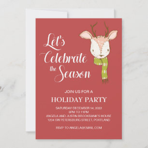 Invitation Red Rustic Woodland Deer avec Scarf Fête