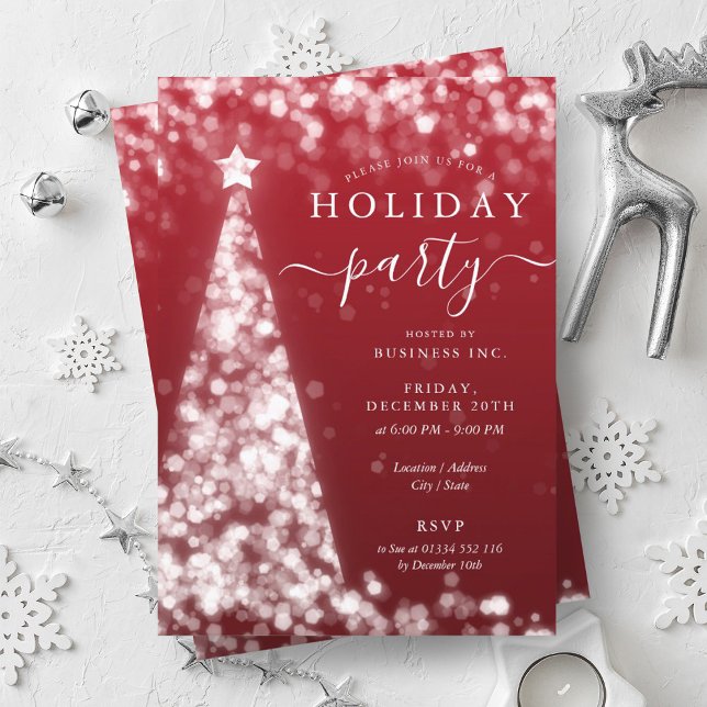 Invitation Red Silver Christmas Tree Company Fête des fêtes (Red Silver Christmas Tree Company Holiday Party Invitation)