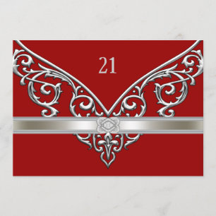 Invitation Red Silver Diamond Swirls 21e anniversaire