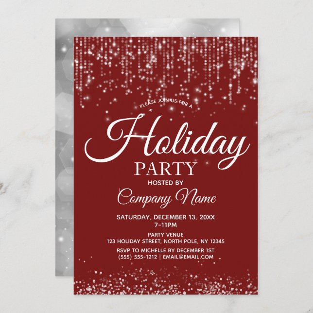 Invitation Red Silver String Lights Corporate Holiday Party (Devant / Derrière)