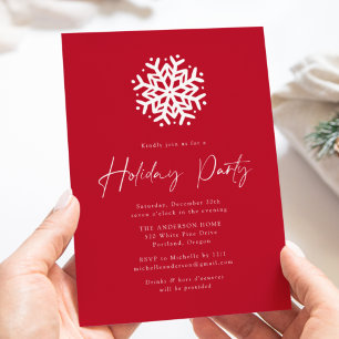 Invitation Red Simple Snowflake Fête