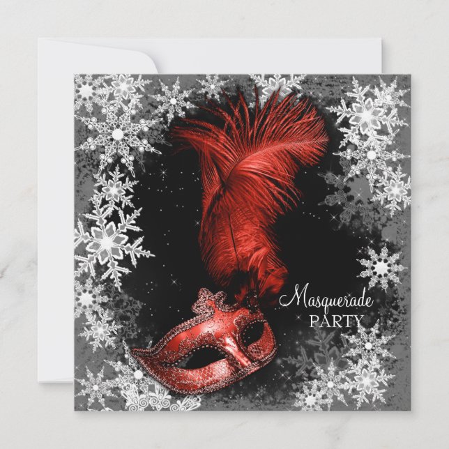 Invitation Red Snowflake Masquerade Party (Devant)