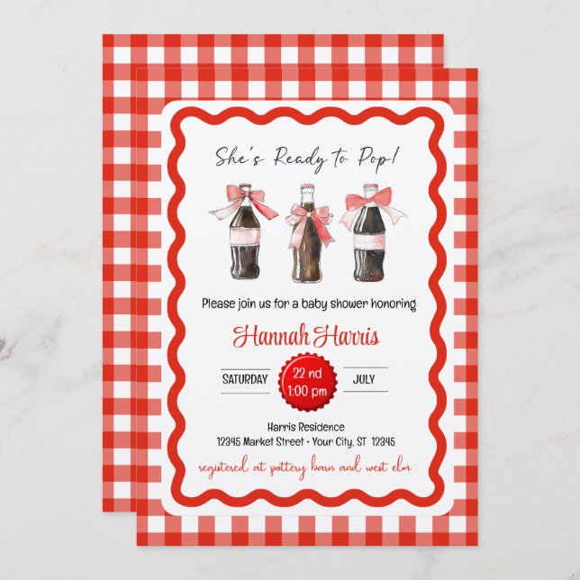 Invitation Red Soda Baby Ready to POP Baby Shower  (Devant / Derrière)