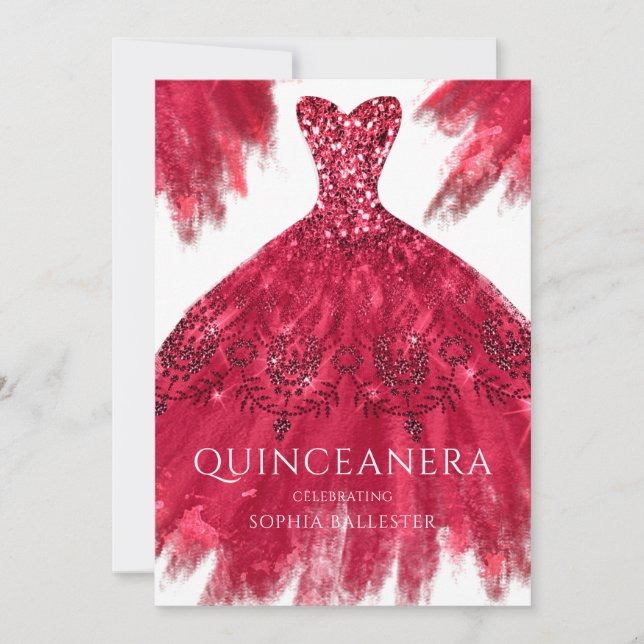 Invitation Red Sparkle Gown Elegant Quinceanera Dress Party (Devant)