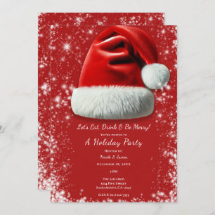 Invitation Red Sparkle Santa Hat Fête de Noël