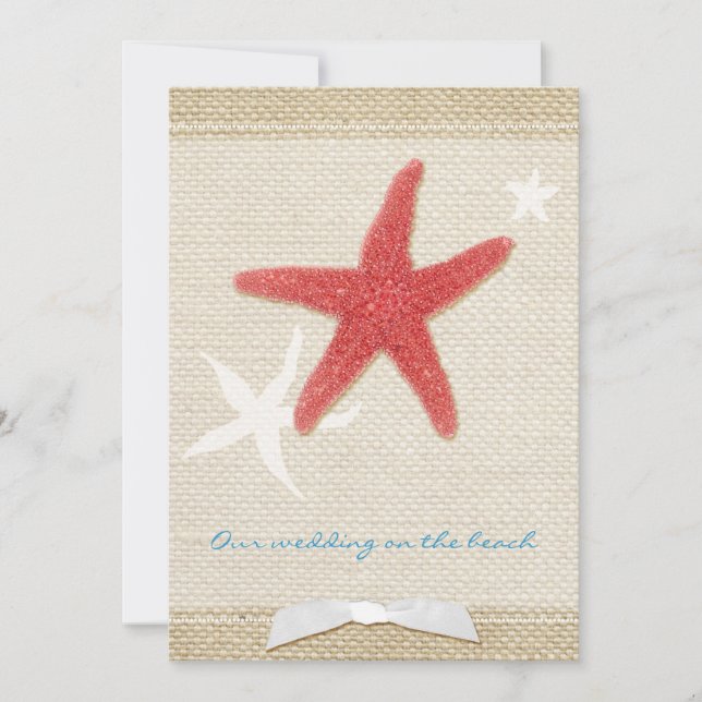 Invitation Red Starfish Rustic Beach Mariage (Devant)