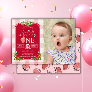 Invitation Red Strawberry 1er anniversaire Photo Girl Party