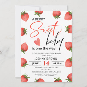 Invitation Red Strawberry Berry Sweet Baby shower bébé