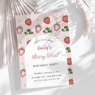 Invitation Red Strawberry Girl 1er fête d'anniversaire