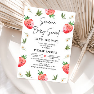 Invitation Red Strawberry Quelqu'un Berry Sweet Baby shower