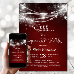 Invitation Red String Lights Surprise 55e fête d'anniversaire