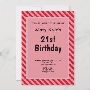 Invitation Red Stripes encadré fête d'anniversaire