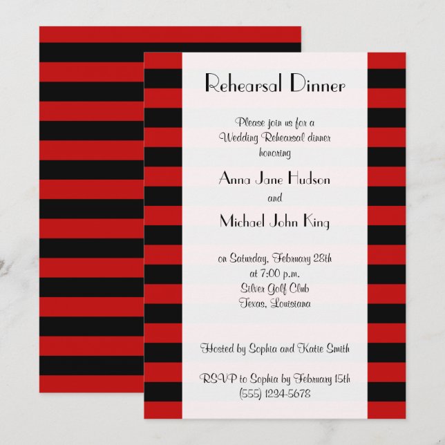 Invitation Red Stripes, Motif rayé, Dîner de répétition (Devant / Derrière)