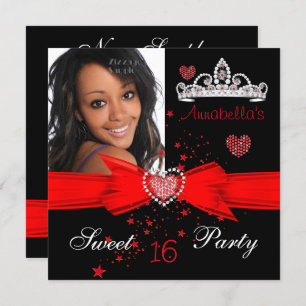 Invitation Red Sweet 16 Anniversaire Diamond Tiara Photo