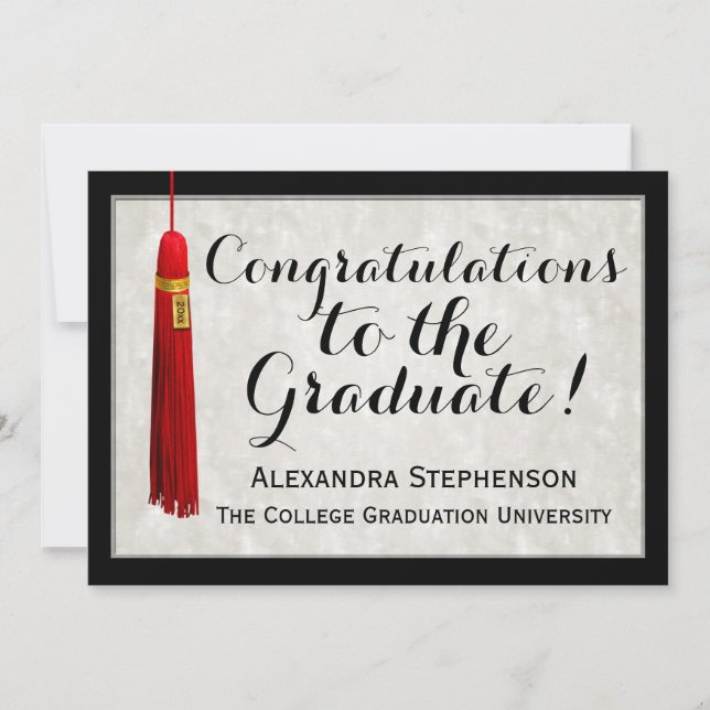 Invitation Red Tassel Félicitations aux diplômés (Devant)