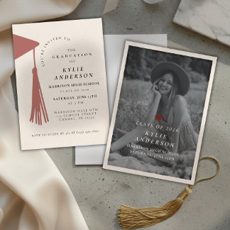 Invitation Red Tassel Senior Photo High School Graduation