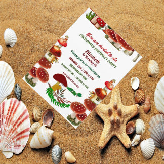 Invitation Red Toadstool Garden Fairy Anniversaire de enfant 