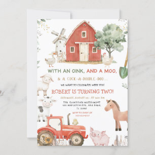 Invitation Red Tractor Animaux de ferme Oink Baa Moo Annivers
