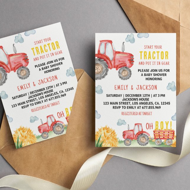 Invitation Red Tractor Anniversaire Fête Baby shower Invitati (Créateur téléchargé)
