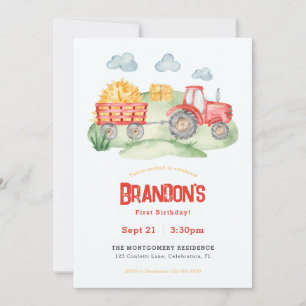 Invitation Red Tractor Boys fête d'anniversaire