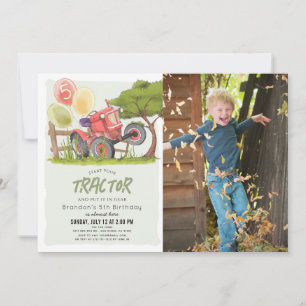 Invitation Red Tractor Farm Boy Photo Anniversaire