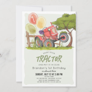 Invitation Red Tractor Farm Garçon 1er anniversaire