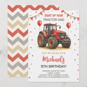 Invitation Red Tractor Thème Anniversaire