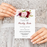 Invitation Red Tropical and Romantic Spanish Wedding<br><div class="desc">This red tropical and romantic Spanish wedding invitation is perfect for a destination wedding. The artistic bordo marsala design features  watercolor,  green,  pink,  burgundy and blush roses assorted with greenery neatly arranged in a graceful and radiant flower bouquet.</div>