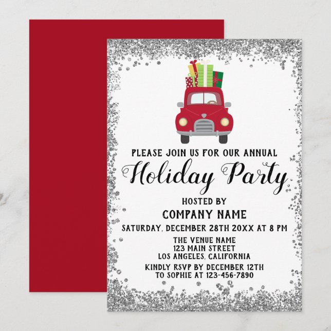Invitation Red Truck Cadeaux Xmas Société Fête de Vacances Ar (Devant / Derrière)