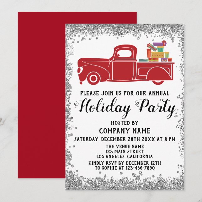 Invitation Red Truck Cadeaux Xmas Société Fête de Vacances Ar (Devant / Derrière)