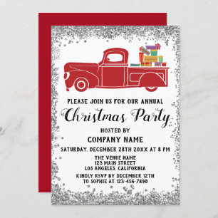 Invitation Red Truck Gifts Company Fête de Noël Argent