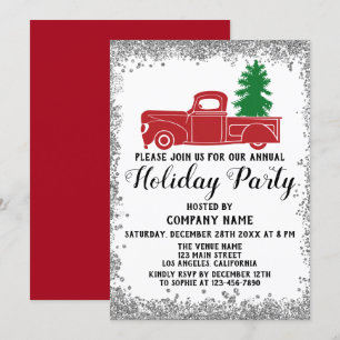 Invitation Red Truck Xmas Tree Company Fête Argent
