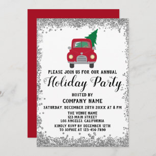 Invitation Red Truck Xmas Tree Company Fête Argent