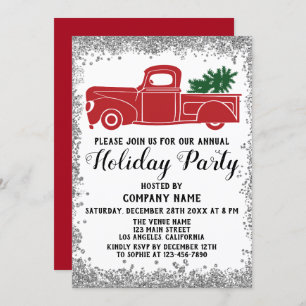 Invitation Red Truck Xmas Tree Company Fête Argent