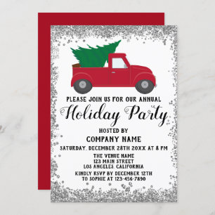 Invitation Red Truck Xmas Tree Company Fête Argent