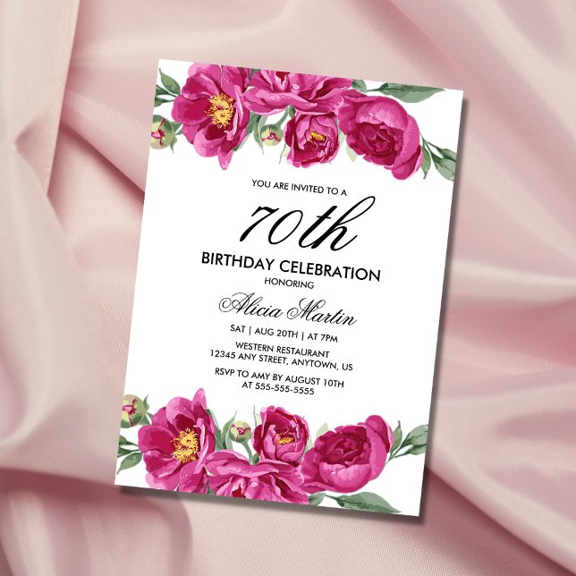 Invitation Red Violet Peony Floral Greenery 70e anniversaire (Créateur téléchargé)