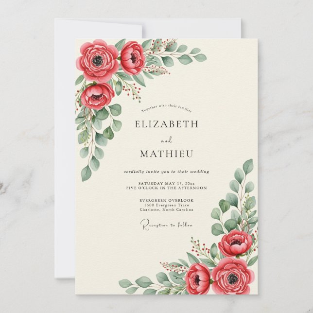 Invitation Red Vivid Botanical Wedding (Devant)