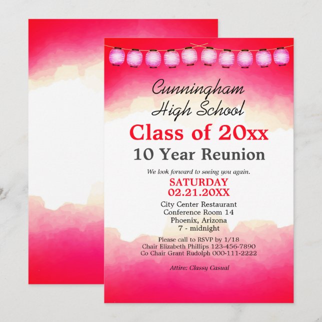 Invitation Red Watercolor High School Classe Réunion Modèle (Devant / Derrière)