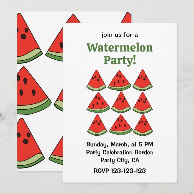 Invitation Red Watermelon Slices Tropical Summer Party (Devant / Derrière)