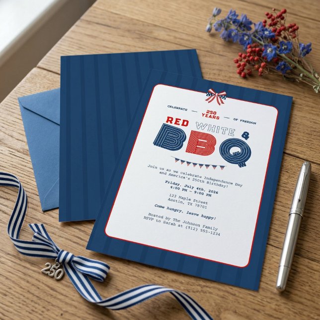 Invitation Red White and BBQ 4th of July 250 Years America (Créateur téléchargé)