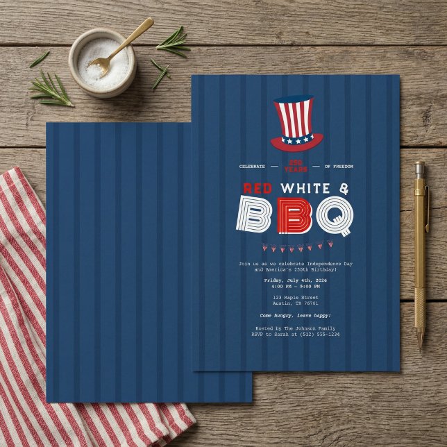 Invitation Red White and BBQ 4th of July America 250 Years (Créateur téléchargé)