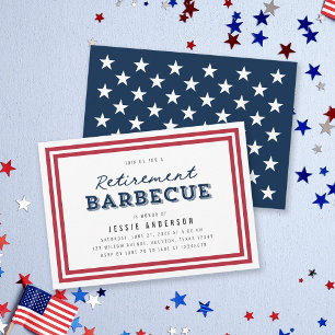 Invitation Red White and Blue Stars Retirement Barbecue