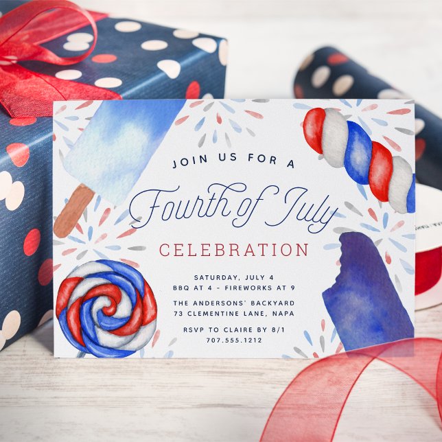 Invitation Red White & Blue Popsicle 4 juillet Parti (Créateur téléchargé)