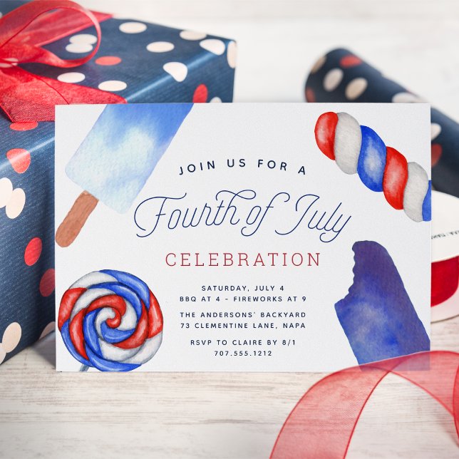 Invitation Red White & Blue Popsicle 4 juillet Parti (Créateur téléchargé)